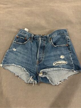 Levi's Blue High-Rise Distressed Denim Shorts